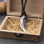 Viking Wolf Tooth Pendant Necklace - Stainless Steel Norse Rune & Celtic Knot, Men's Pagan Jewelry with wood box