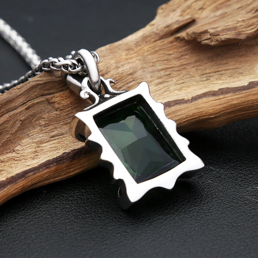 Stone Pendant Necklace Black — Stainless Steel