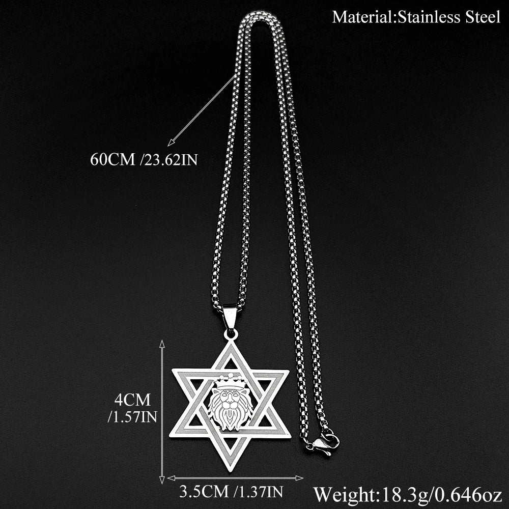 Star of David Lion of Judah Pendant Necklace — Gold-Tone Steel