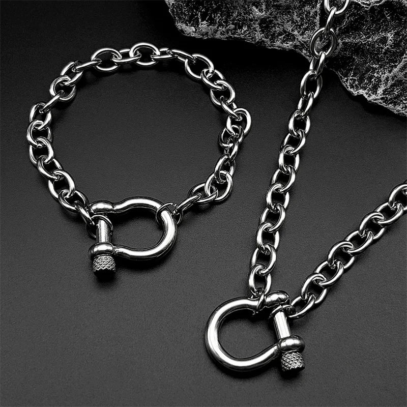 Anchor Steel Pendant Geometric Horseshoe Buckle