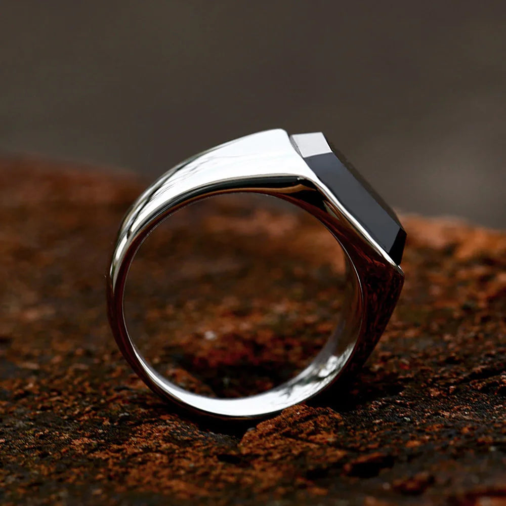 Iced Out Black Ring Zircon Agate Stone High Wedding