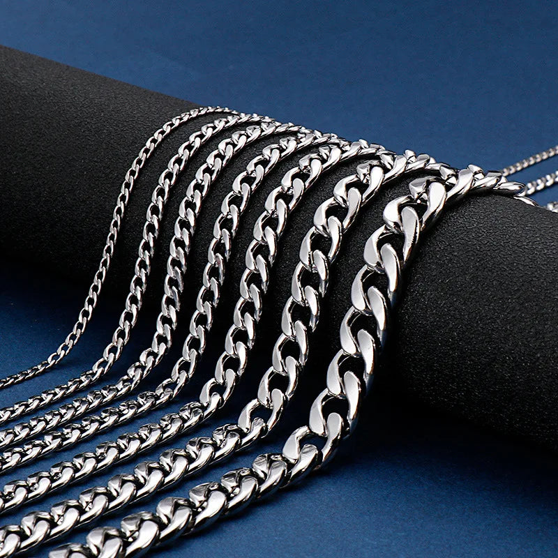 HNSP 316L Stainless Steel Curb Cuban Flat Link Chain Waterproof Necklace For Men Jewelry Minimalist Punk Style Accessories