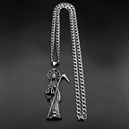 Holy Saint Death Santa Muerte Grim Reaper Pendant Necklace for Women Men Stainless Steel Silver Color Sickle Skull Jewelry Gift