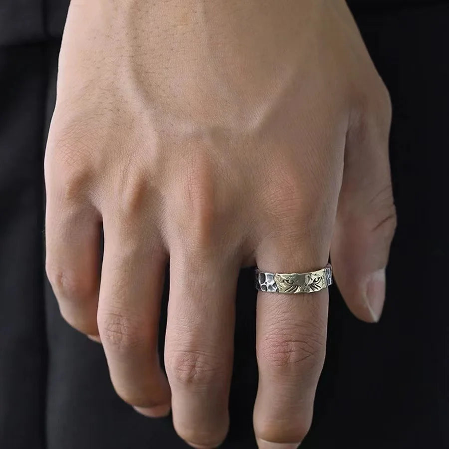 Vintage Tiger Collision Ring — Two-Tone Metal