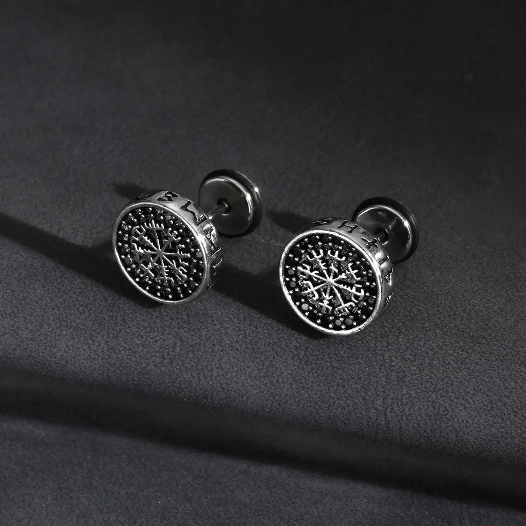 Gothic Norse Viking Rune Stud Earrings — Stainless Steel