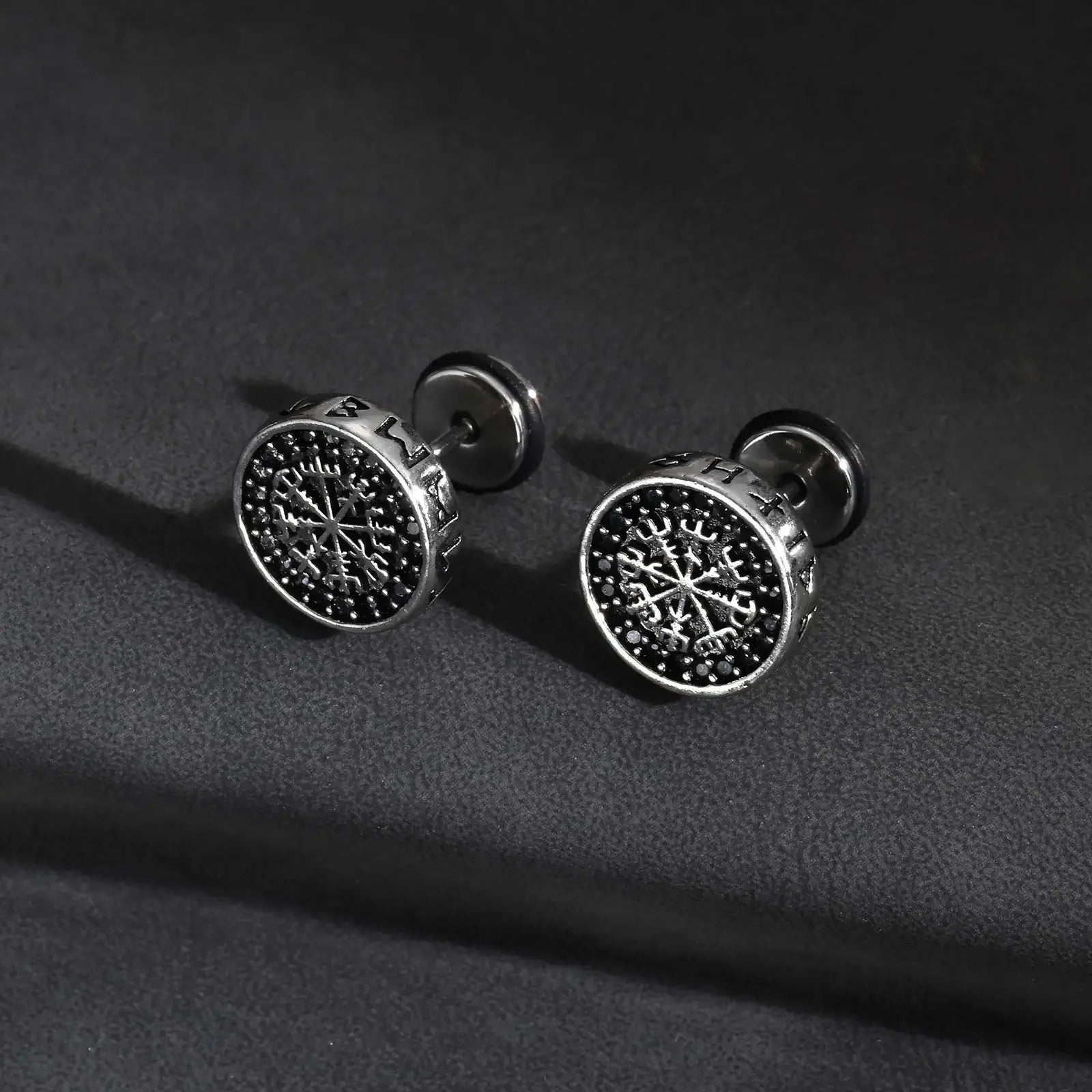 Gothic Norse Viking Rune Stud Earrings — Stainless Steel
