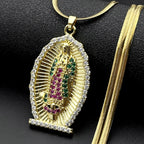 Catholic Virgin Mary Zircons Copper Pendant Necklace for Women Men Stainless Steel Gold Color Our Lady of Guadalupe