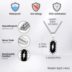 Stylish Lightning Pattern Necklace for Men,Black Enamel Hexagonal Stainless Steel Pendant,Punk Jewelry Gift for Him