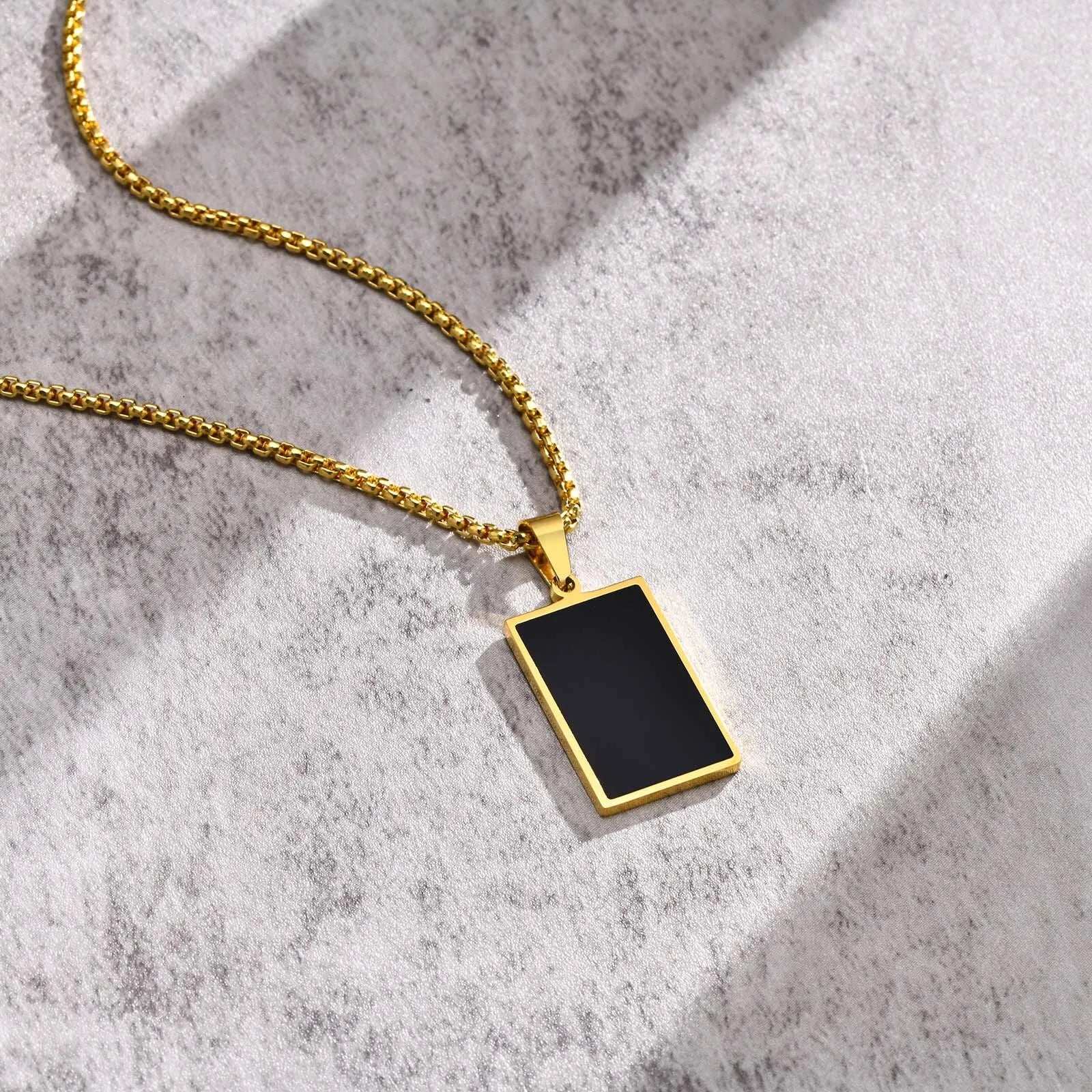 Military Dog Tag Pendant — Black Silver Stainless Steel