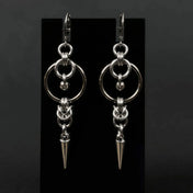 Silver-Tone Spike Rivet Tassel Double Circle Dangle Earrings
