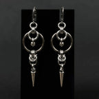 Gothic Punk Sliver Color Spike Rivet Tassels Double O-shaped Circle Dangle Earrings for Women Men Y2K Hip-hop Rock Party Jewelry