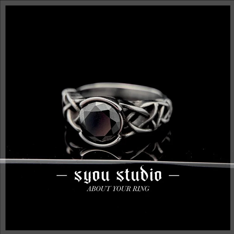 Nordic Viking Knot Rune Ring — White Stone, Stainless Steel