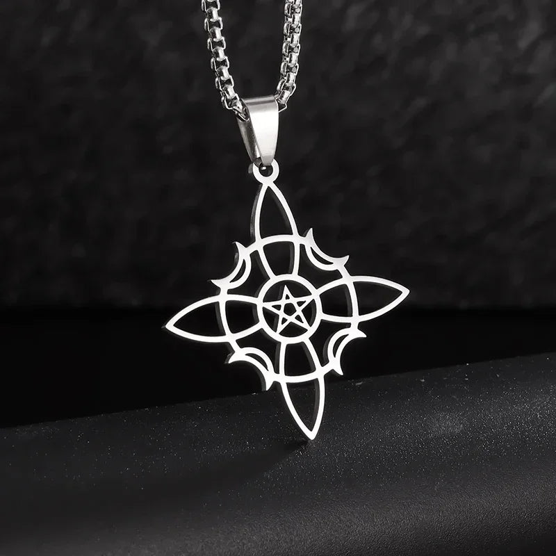 Exquisite and Creative Hip Hop Pentagram Pendant Necklace for Men Simple Punk Texture Necklace Jewelry Sweater Chain