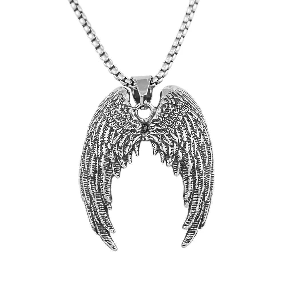 New Style Dominating Fashion Pendant Necklace Titanium Steel Angel Wings Pendant Men's Necklace Jewelry Wholesale