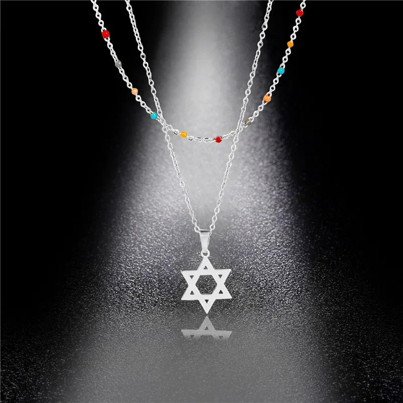 Star of David Heart Pendant Necklace — Stainless Steel