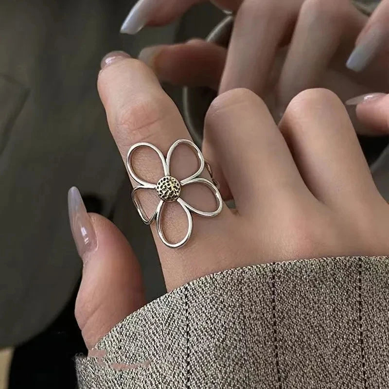 Heart & Flower Open Adjustable Finger Ring — Enamel, Mixed Styles