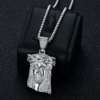 Religious Iced Out Bling Christ Jesus Head Pendant Stainless Steel Cubic Zirconia Christian Necklace for Women Men