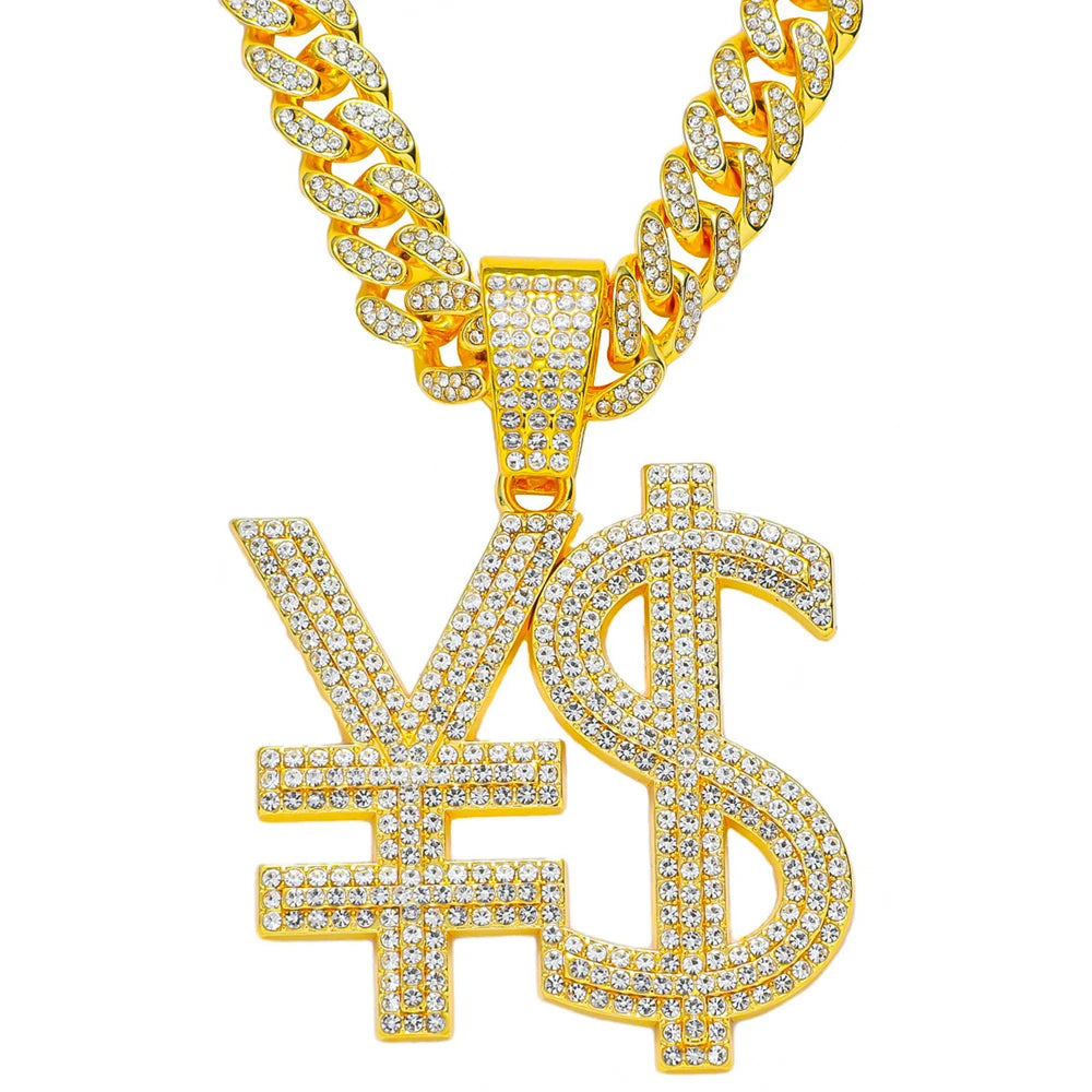 Hip Hop Exaggerated Dollar Sign Pendant,with 13mm Cuban Chain Currency Symbol Pendant Necklace for Men Rapper Charm