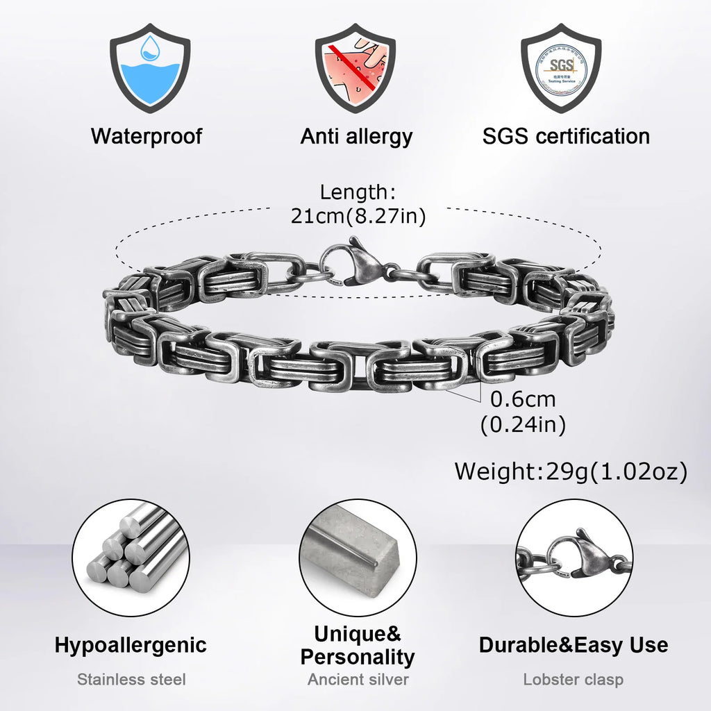 Chunky Byzantine Chain Bracelet 21cm — Vintage, Stainless Steel