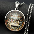 The Last Supper Twelve Apostles Glass Medal Pendant Necklace Women Men Stainless Steel Gold Color Christian Amulet