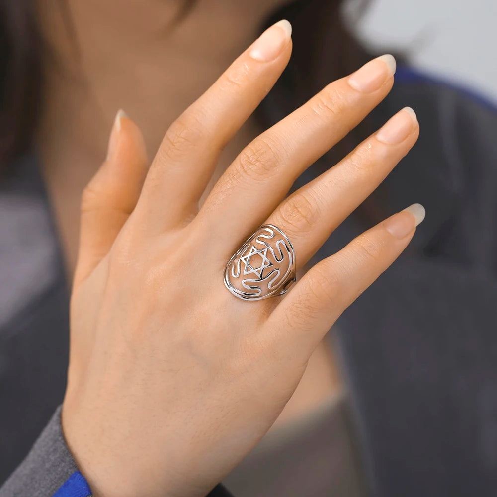 Wheel of Hecate Symbol Adjustable Ring — Stainless Steel
