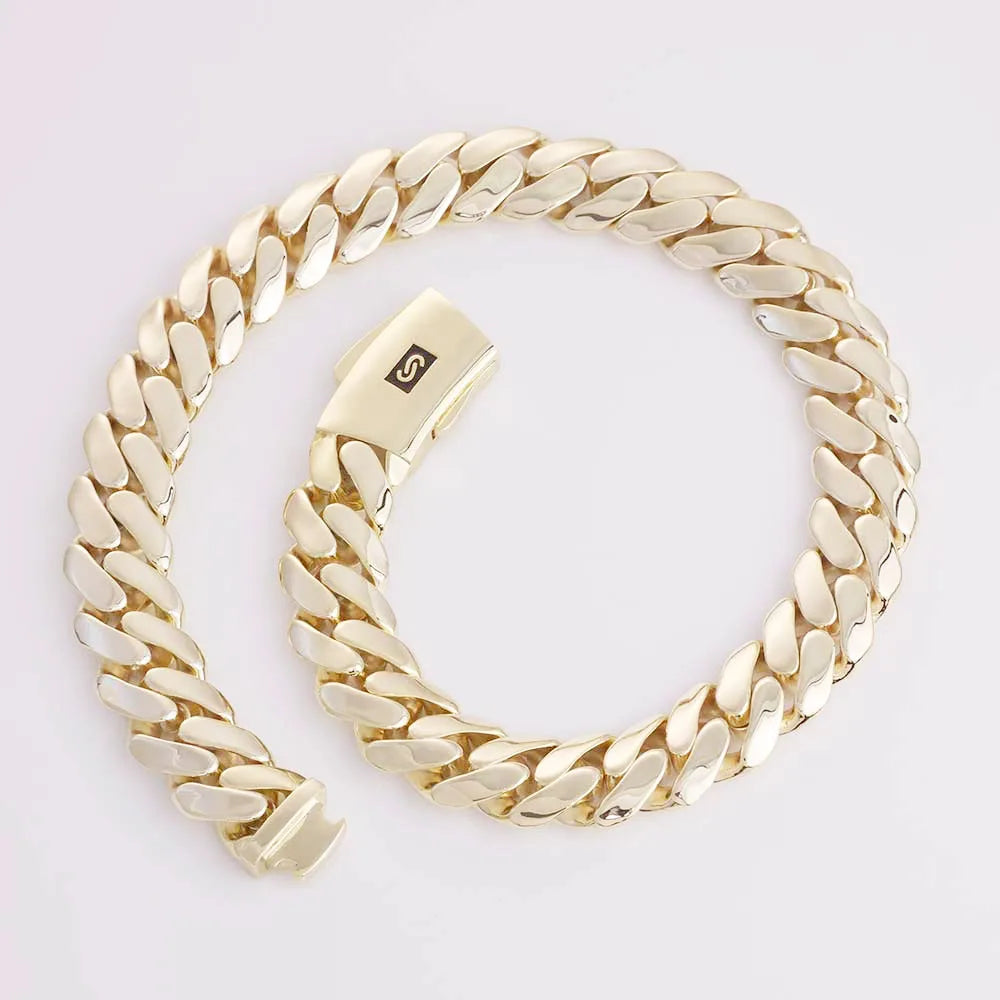 Gold Cuban Chain Necklace 14K Monaco Lock