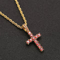 Two-Tone Iced Out Cross Pendant Red Zircon