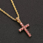 Two-Tone Iced Out Cross Pendant Red Zircon
