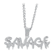Bling Bling Savage Letter Necklace & Pendant Shiny Ice Out Link Chain Necklace With Tennis Chain Choker Hip Hop Jewelry for Men