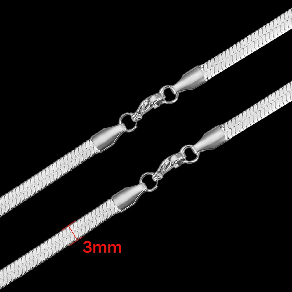 Flat Herringbone Snake Chain Necklace 4mm — Stainless Steel