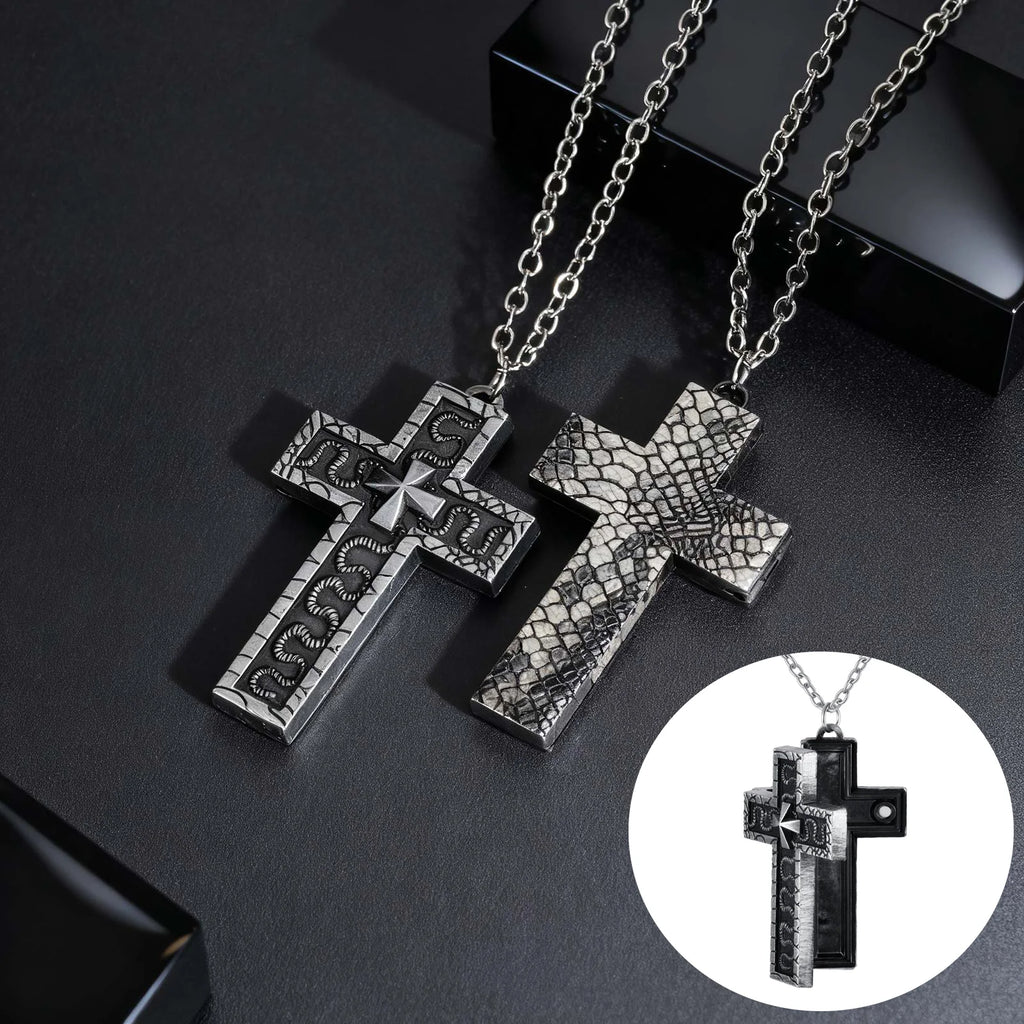 Openable Compartment Cross Pendant — Stainless Steel