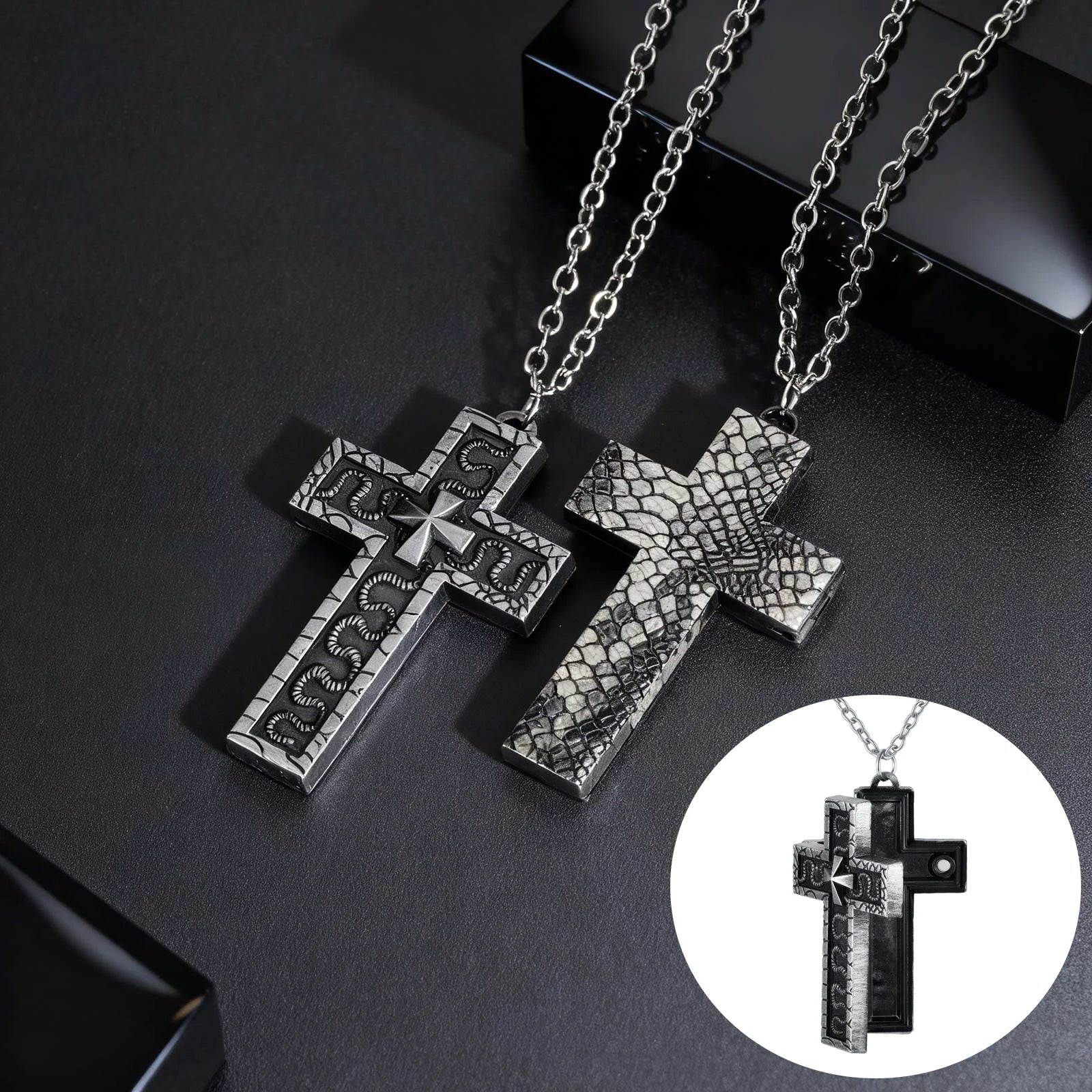 Openable Compartment Cross Pendant — Stainless Steel