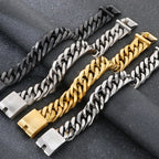 Matte Brushed Stainless Steel Men's Bracelets Black Gold Color 18MM Wide Cuban Link Chain Bracelet for Men Engraved