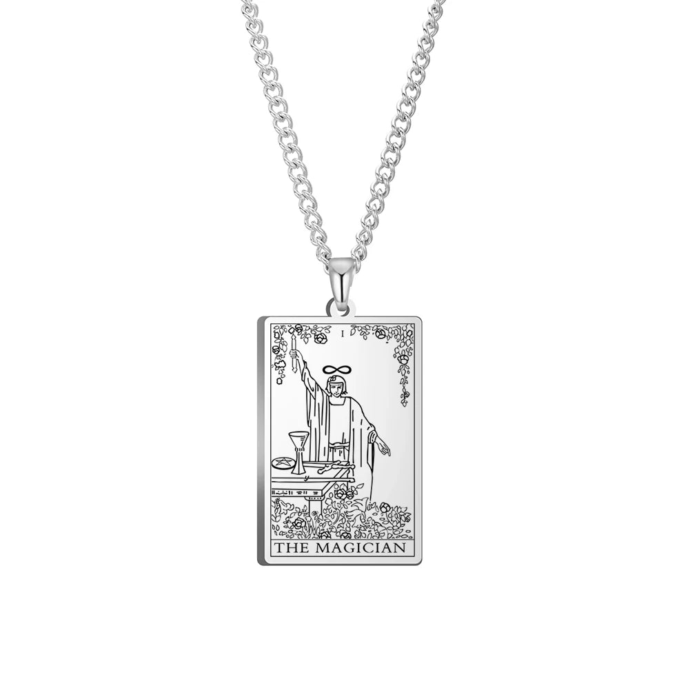 Dawapara Vintage Tarot Card Necklace The Major Arcana Pagan Astrology Talisman Pendants Necklace Stainless Steel Jewelry