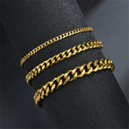 Hip Hop Stainless Steel Cuban Chain Bracelet For Women 3 5 7 mm Simple Stainless Steel Men Bracelet Gold Color Jewelry
