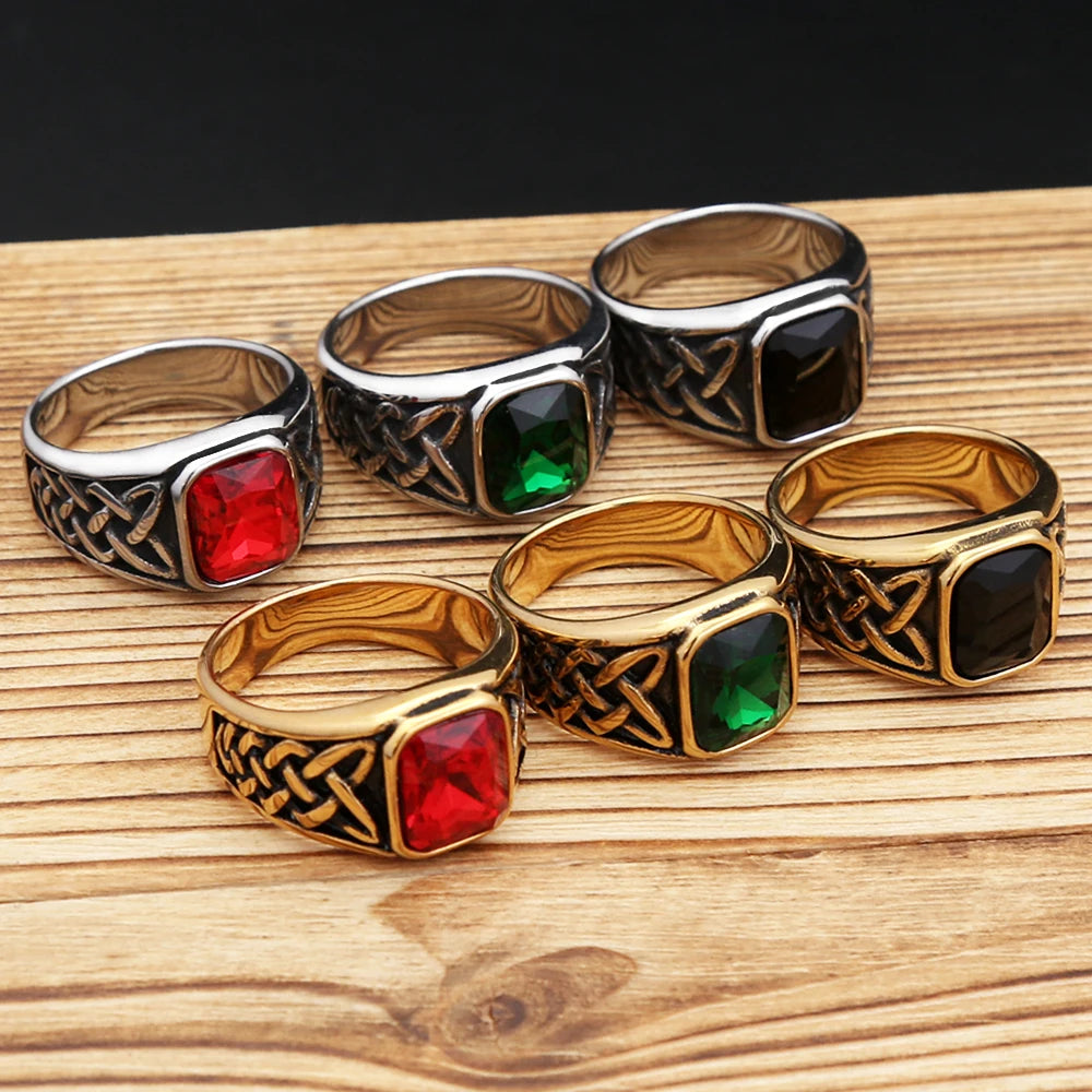 Viking Steel Ring Vintage Nordic Knot Rune Square