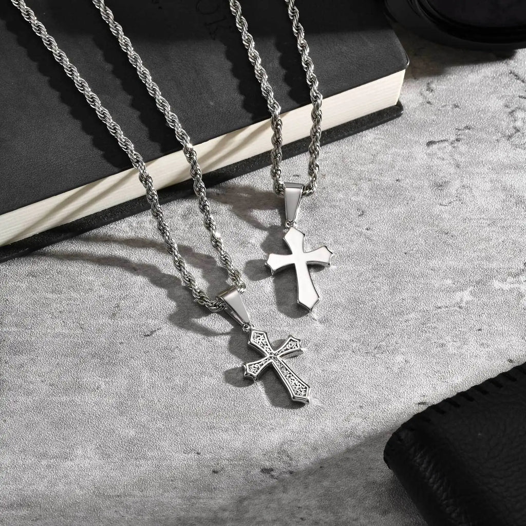Vnox Stainless Steel Cross Pendant Necklace, 17x26mm Cross Pendant with Twisted Chain Religious Faith Jewelry Gift for