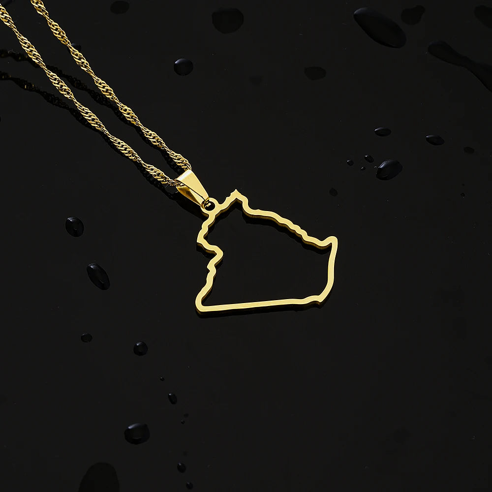 Algeria Map Pendant Necklace — Stainless Steel