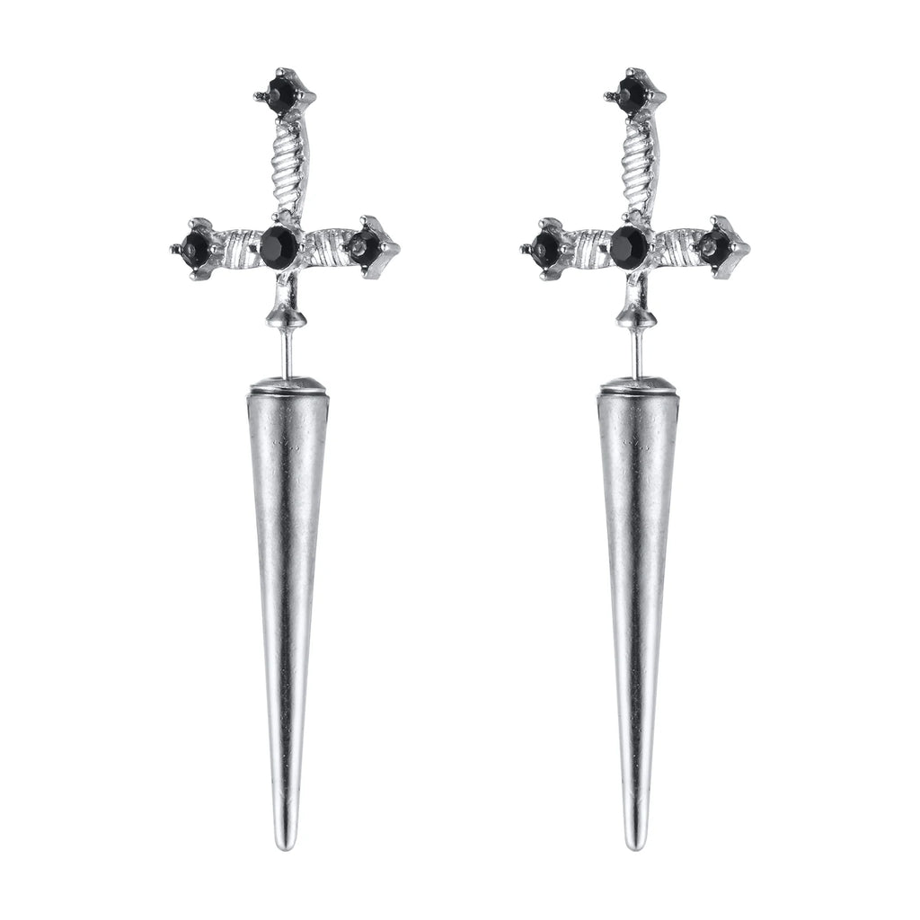 Black Cross Studs Sword Earrings