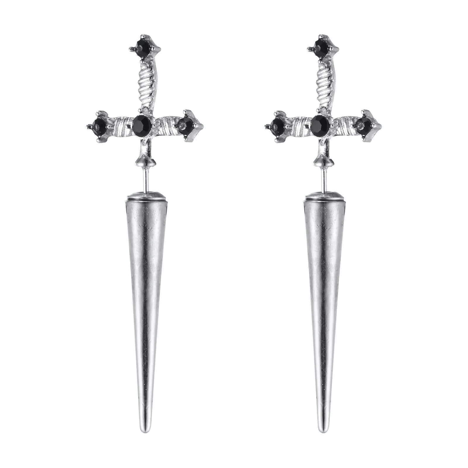 Black Cross Studs Sword Earrings