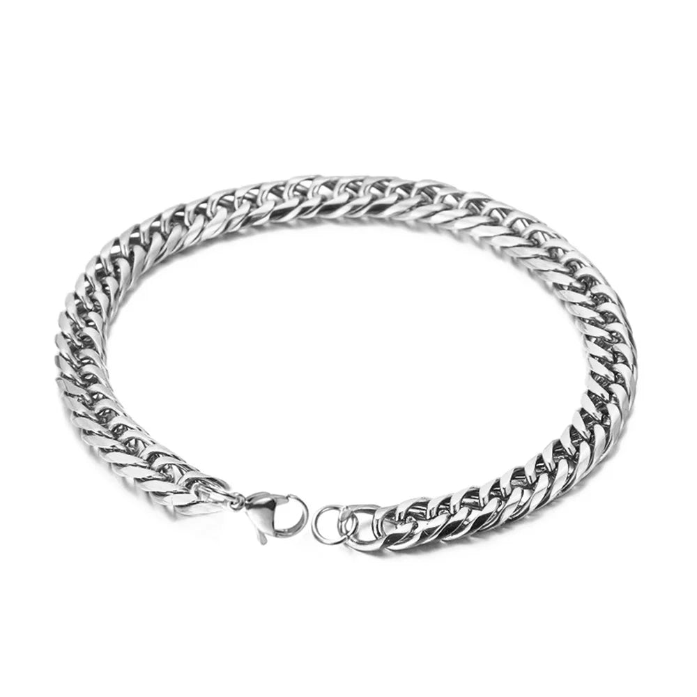 HIGH POLISH Gold Silver Color Cuban Chain Bracelets for Men,Women Stainless Steel Chain Wristband,Causal Simple Jewelry