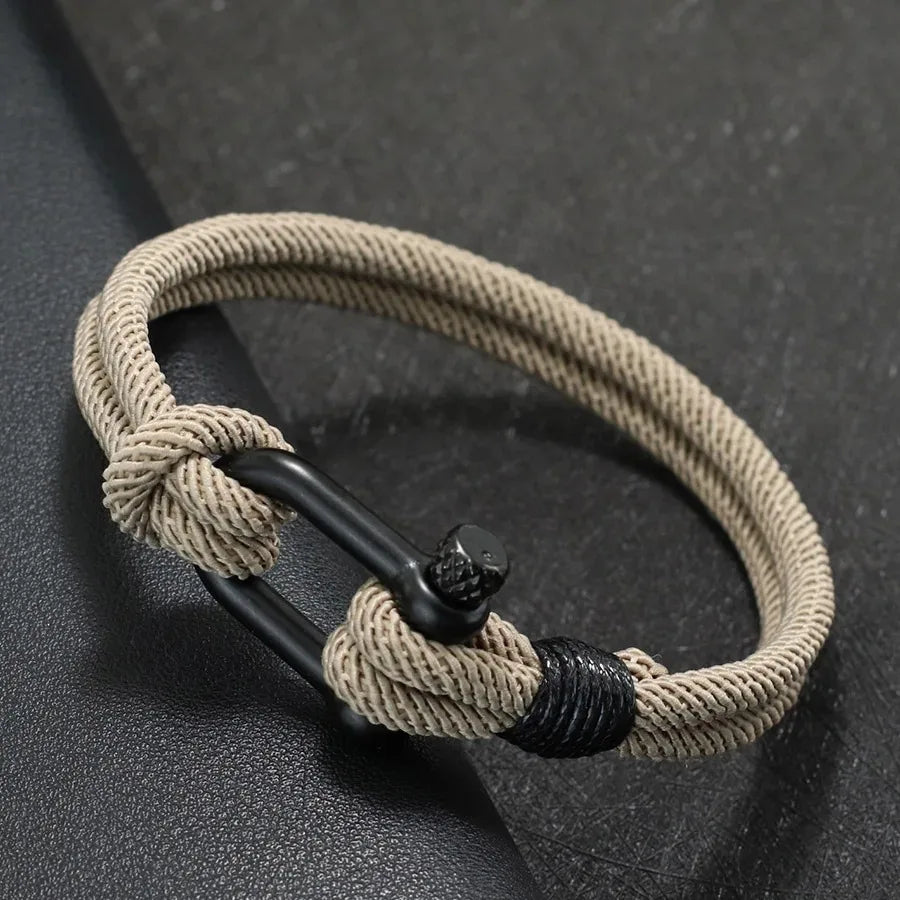 Hiphop Men Stainless Steel Bracelet with Detachable Buckle Nautical Wrap Braclet Bilayer Thread Bicycle Braslet Armband Herren