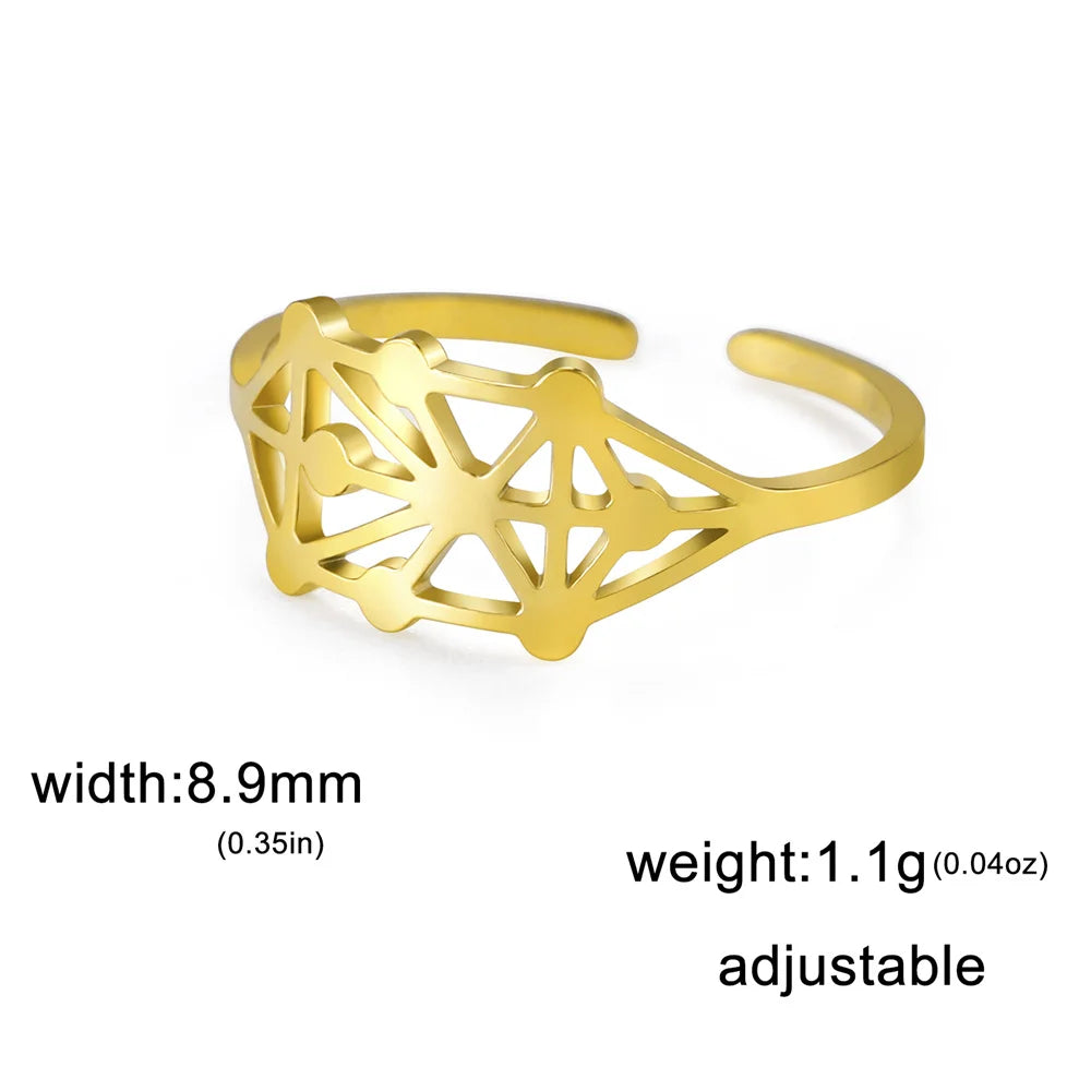 My Shape Sephirot Kabbalah Tree of Life Rings Women Stainless Steel Adjustable Size Geometric Finger Ring Amulet