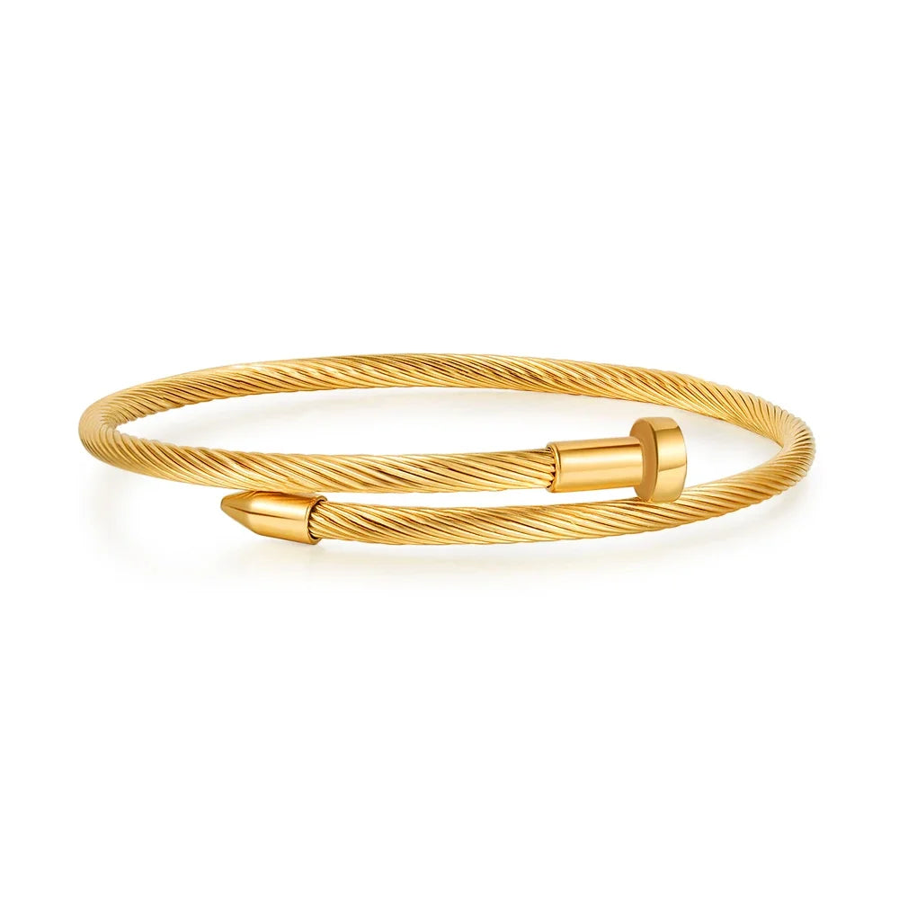Fashion Stainless Steel Nail Bangle Bracelet for Men Women Punk Style Metal Geometric Rivet Charms Bangle Wrist Jewelry