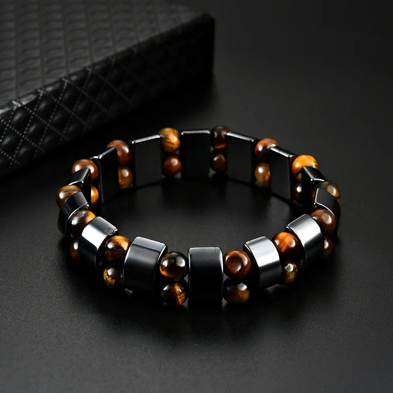 Hot Selling Men's Tiger Eye Stone Bracelet Men's Fashion Bead Black Stone Elastic Bracelet