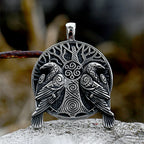 Fashion Vintage Viking Odin Double Ravens Necklace Stainless Steel Nordic Tree of Life Pendant for Men Amulet Jewelry Wholesale