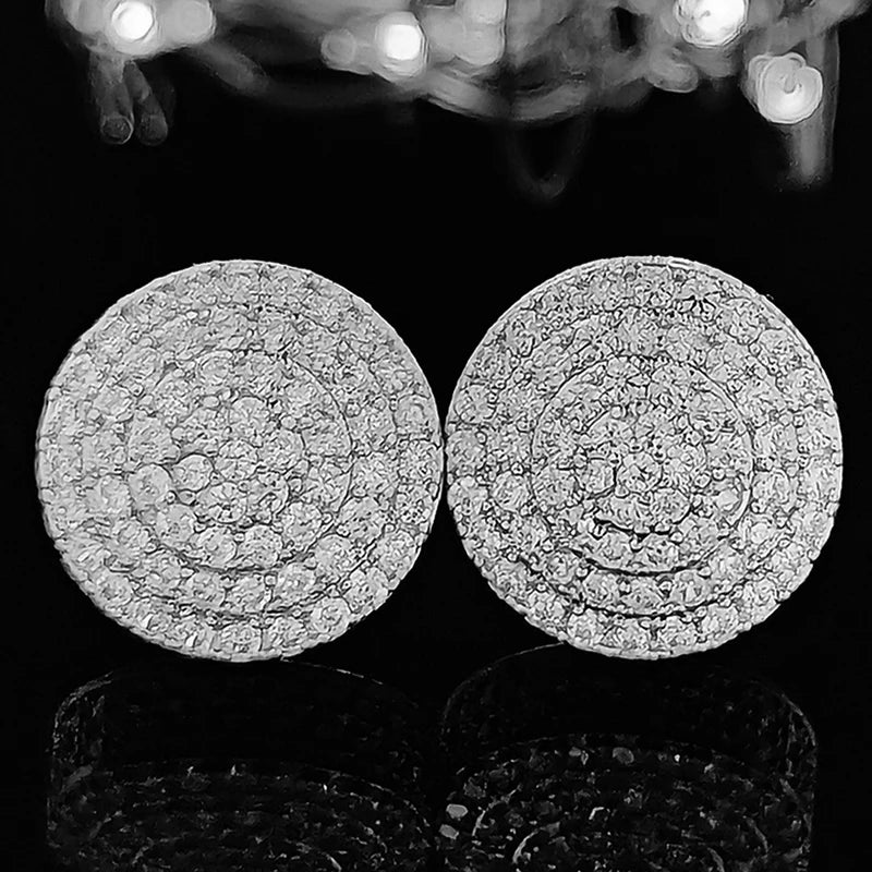 TrendMen Hiphop Rock Round Copper Zirconia Stud Earrings For Men Boy Silver Color Metal Crystal Earring Party Ear