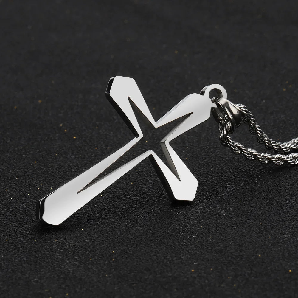 Vintage Christian Ice Crystal Jesus Head Pendant Necklace for Men and Women Cross Catholic Amulet Jewelry