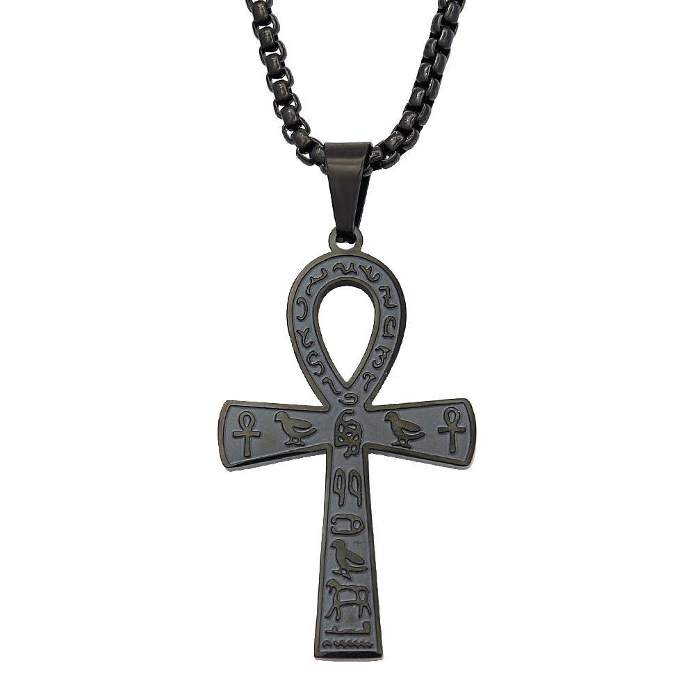 Vintage Punk Anka Cross Pendant Stainless Steel Egyptian Necklaces For Men Women Unique Rune Amulet Jewelry Gifts