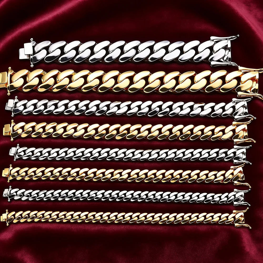 Gold Cuban Chain Necklace 10/12/15/22MM Smooth